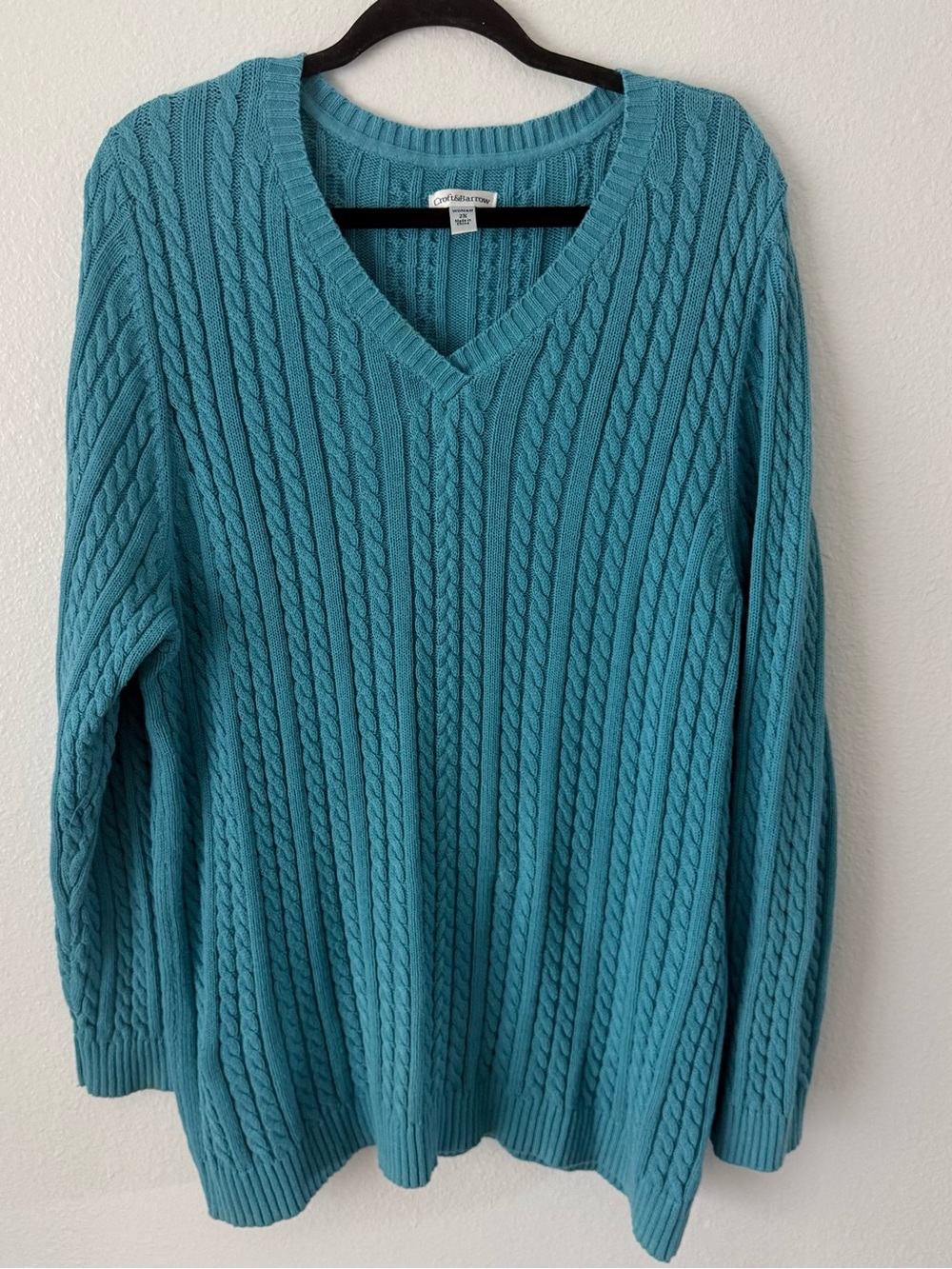 croft & barrow Teal Cable-Knit V-Neck Sweater
